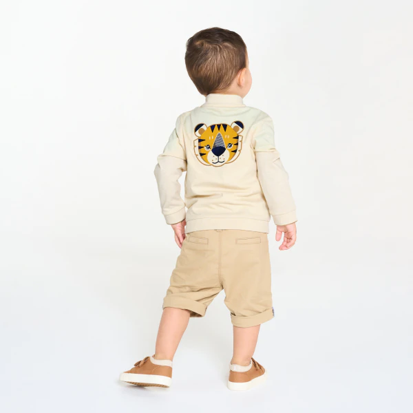 Gilet zippé jersey doublé tigre beige bébé garçon