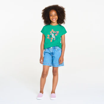 T-shirt motif toucan vert Fille