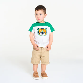 T-shirt tigre colorblock blanc vert bébé garçon