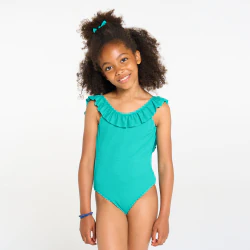 Maillot de bain 1 pièce uni bleu Fille