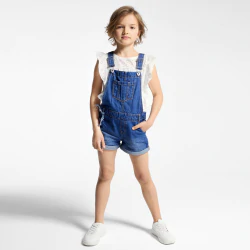 Salopette-short en jean bleu Fille