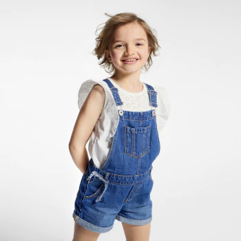 Salopette-short en jean bleu Fille