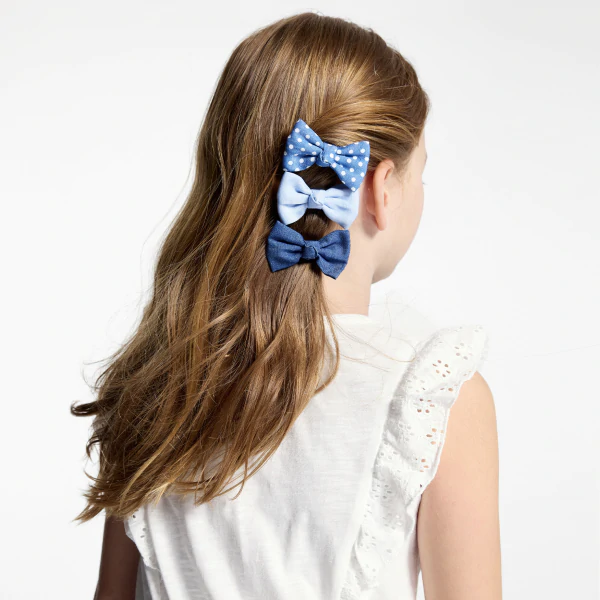 Barrettes nœuds papillon imprimés (lot de 3) bleu fille