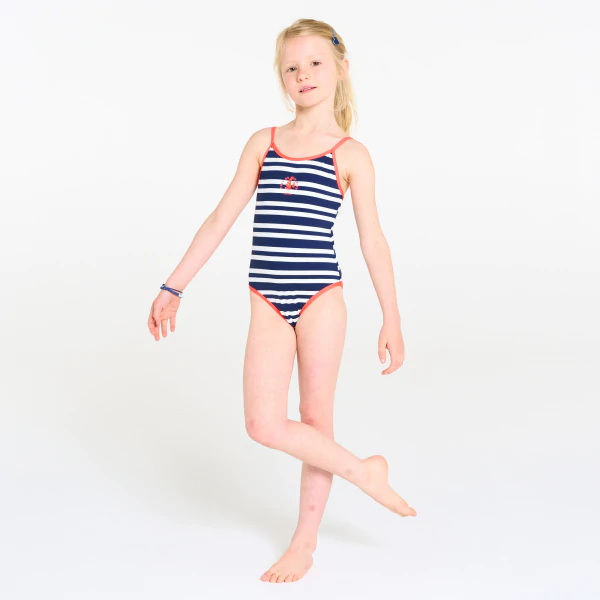 Maillot de bain rayé 1 pièce bleu fille