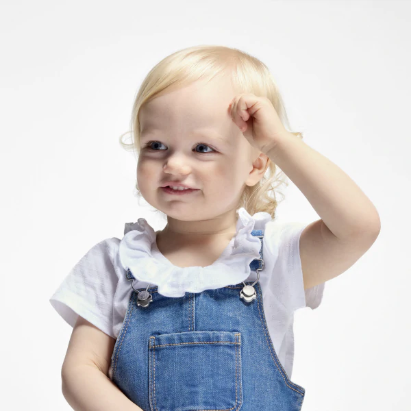 T-shirt col volanté maille fantaisie blanc bébé fille