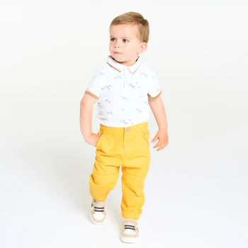 Pantalon coton fantaisie bas resserré jaune bébé garçon