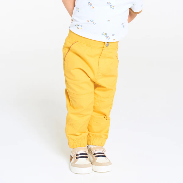 Pantalon coton fantaisie bas resserré jaune bébé garçon