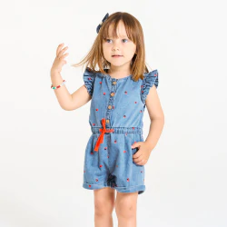 Combi courte en jean bleu imprimé bébé fille