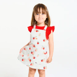 Robe salopette fruits et tee-shirt rouge bébé fille