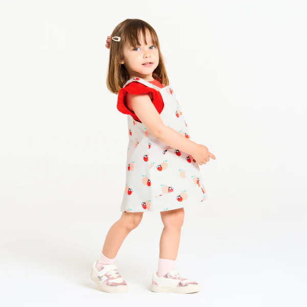 Robe salopette fruits et tee-shirt rouge bébé fille