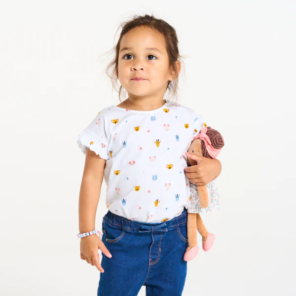 T-shirt manches smockées blanc bébé fille