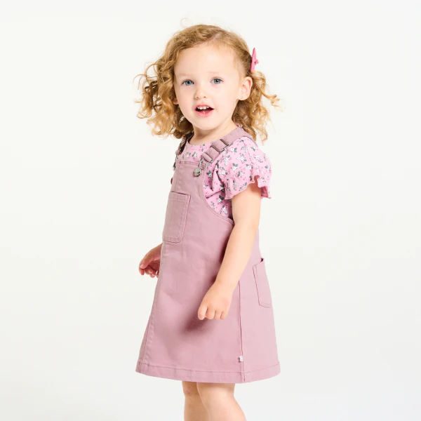 Robe salopette sergé de coton mauve bébé fille