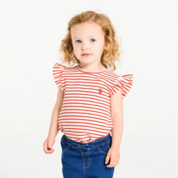 T-shirt coton gaufré rayé rouge bébé fille