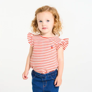 T-shirt coton gaufré rayé rouge bébé fille