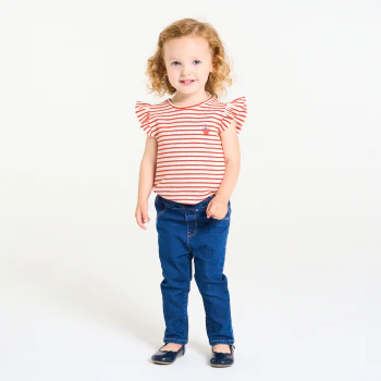 T-shirt coton gaufré rayé rouge bébé fille