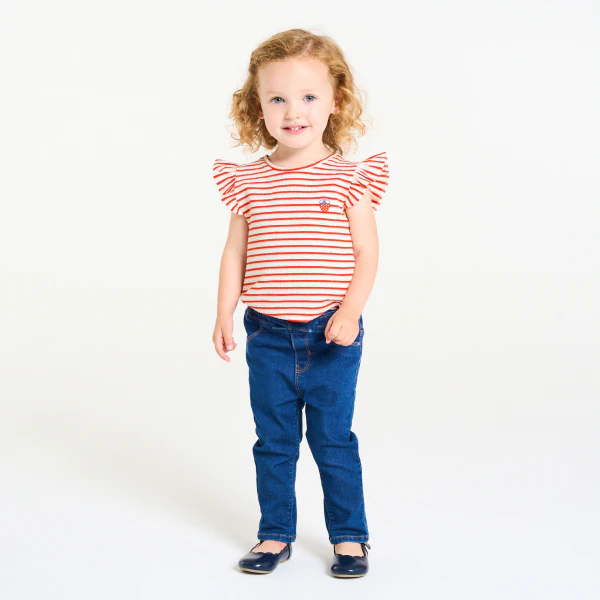 T-shirt coton gaufré rayé rouge bébé fille