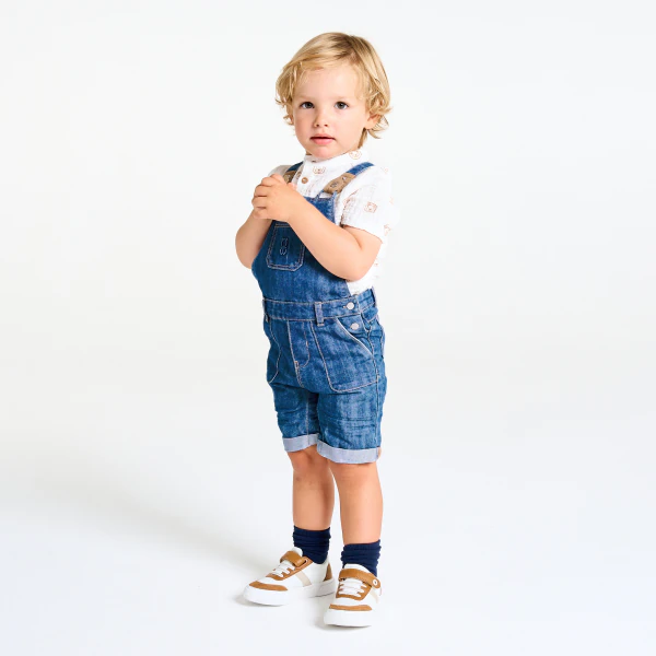 Salopette courte denim bleue bébé garçon