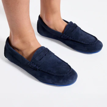 Mocassins croûte de cuir uni bleu garçon